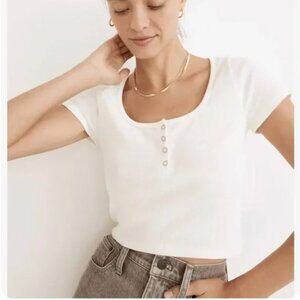 Madewell Cream Ribbed Henley High-Crop Tee (S)